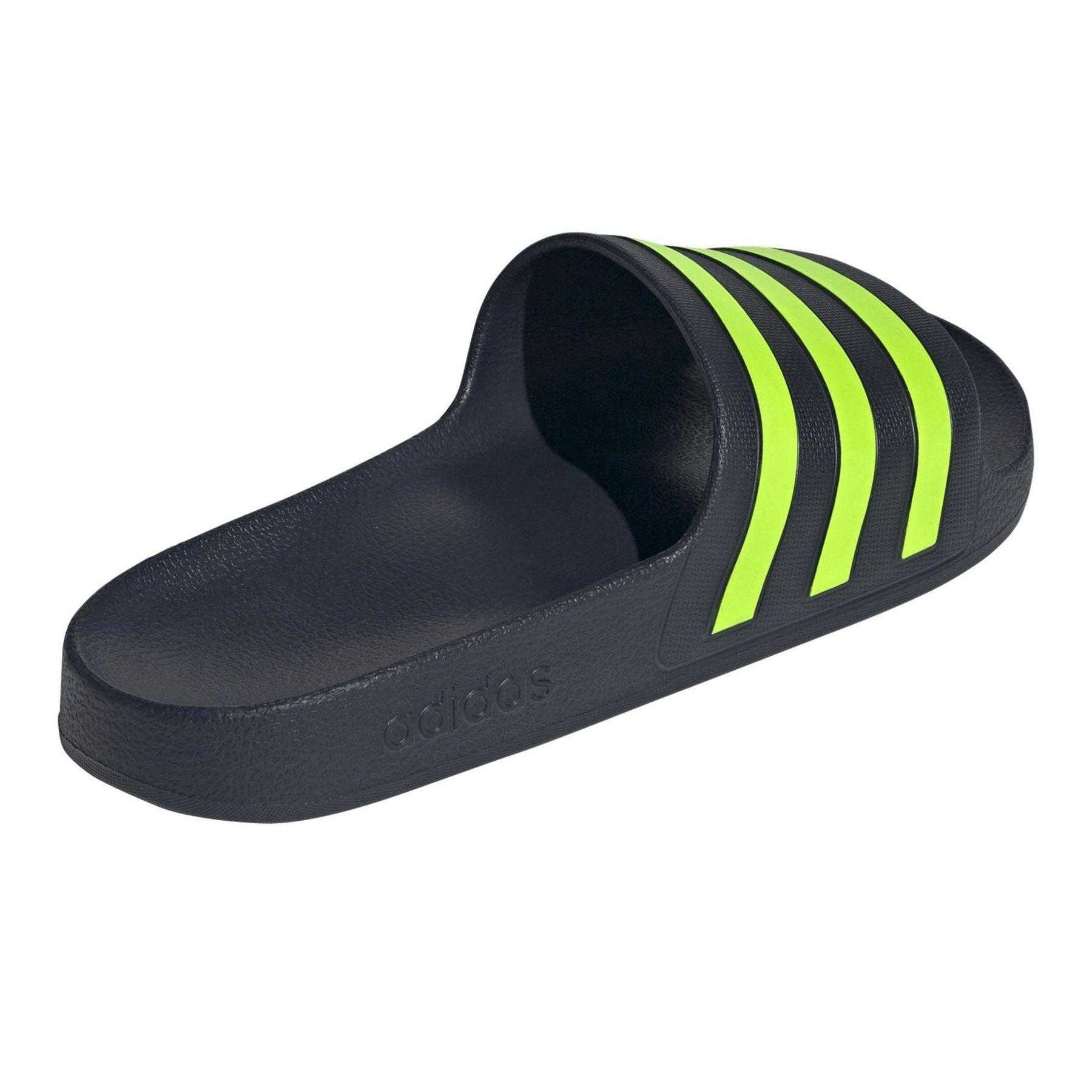 Legend Ink-Lucid Lemon - Back - Adidas Childrens-Kids Adilette Aqua Striped Sliders