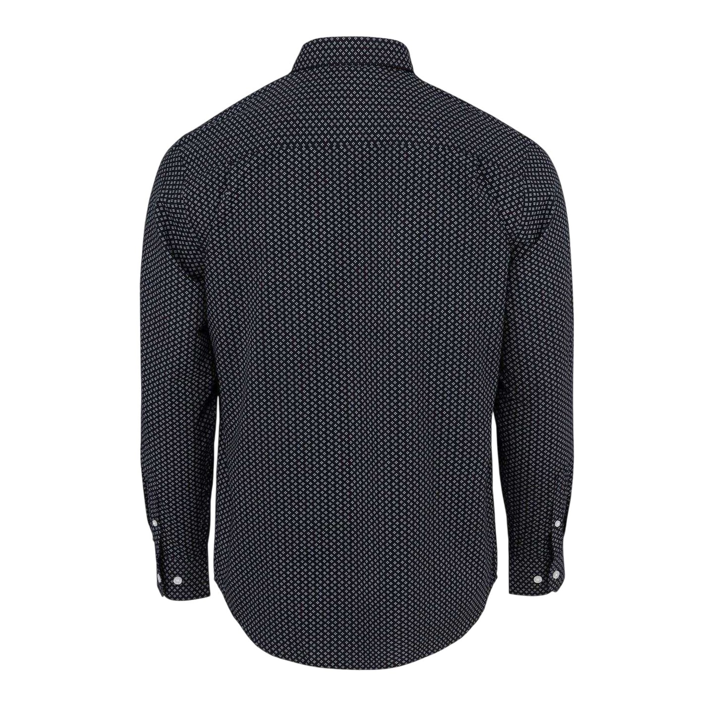 Black - Back - Fabric Mens Patterned Poplin Long-Sleeved Shirt