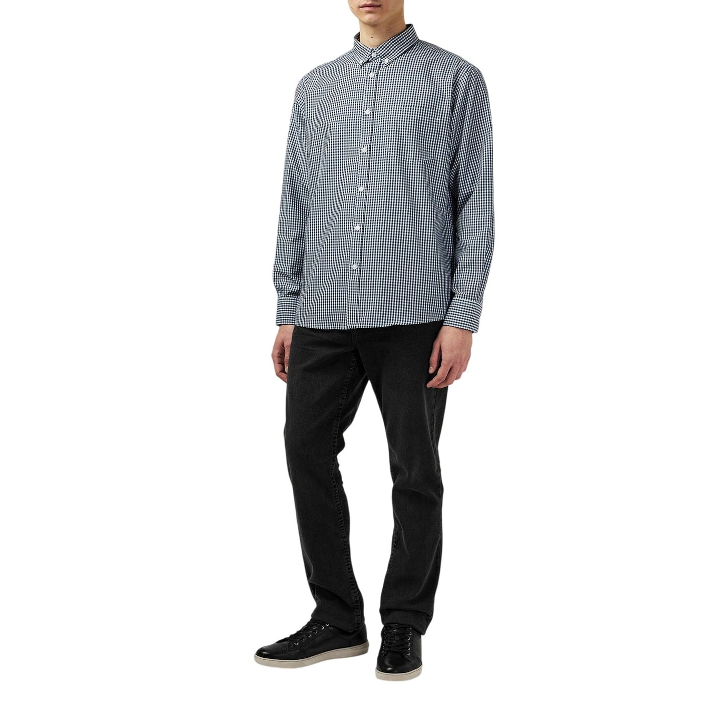 Navy Gingham - Lifestyle - Fabric Mens Patterned Poplin Long-Sleeved Shirt