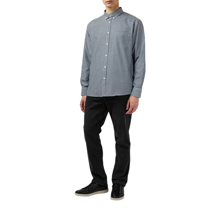 Navy Gingham - Lifestyle - Fabric Mens Patterned Poplin Long-Sleeved Shirt