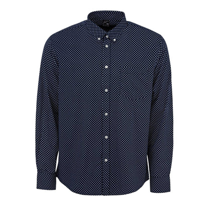 Navy-White - Front - Fabric Mens Patterned Poplin Long-Sleeved Shirt