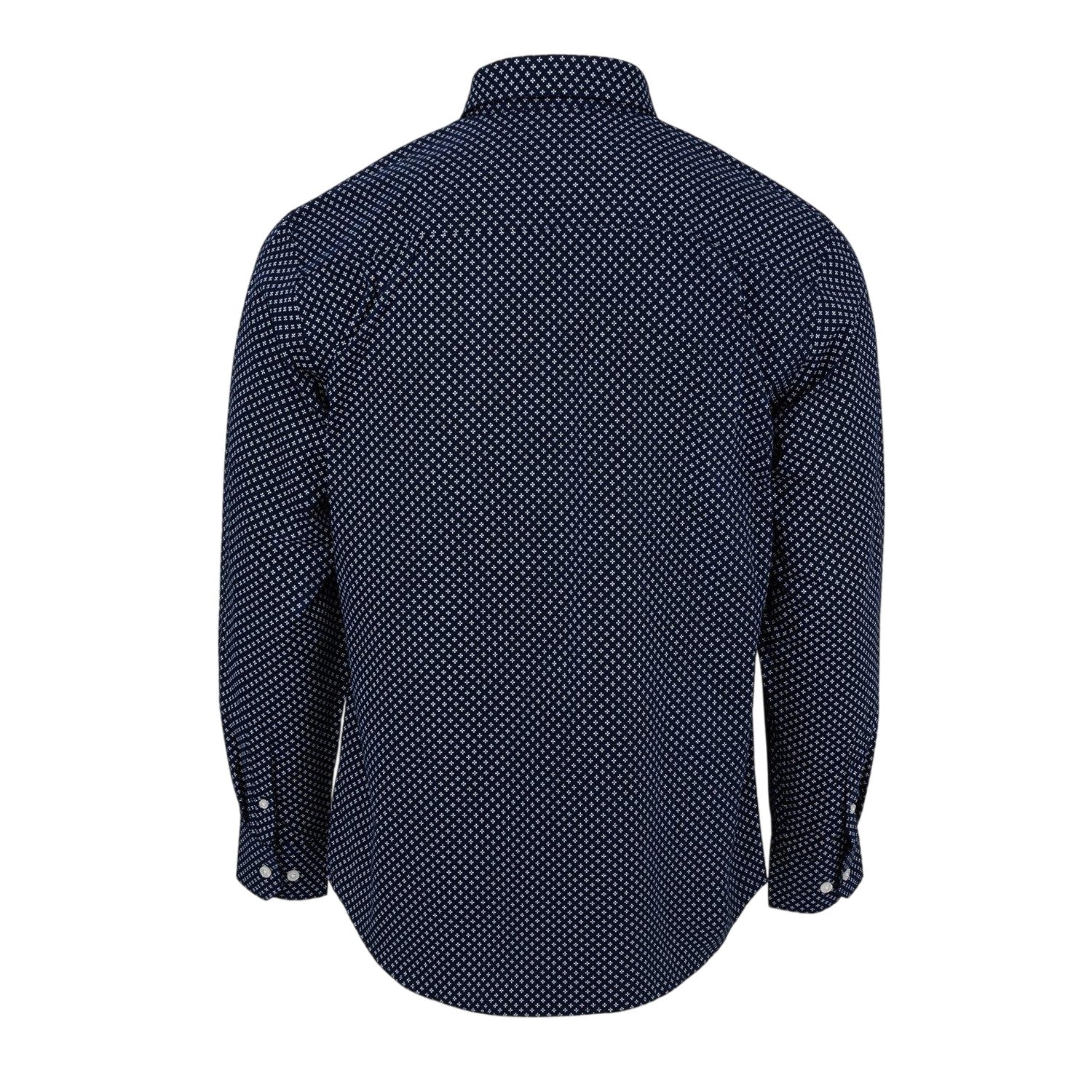 Navy-White - Back - Fabric Mens Patterned Poplin Long-Sleeved Shirt