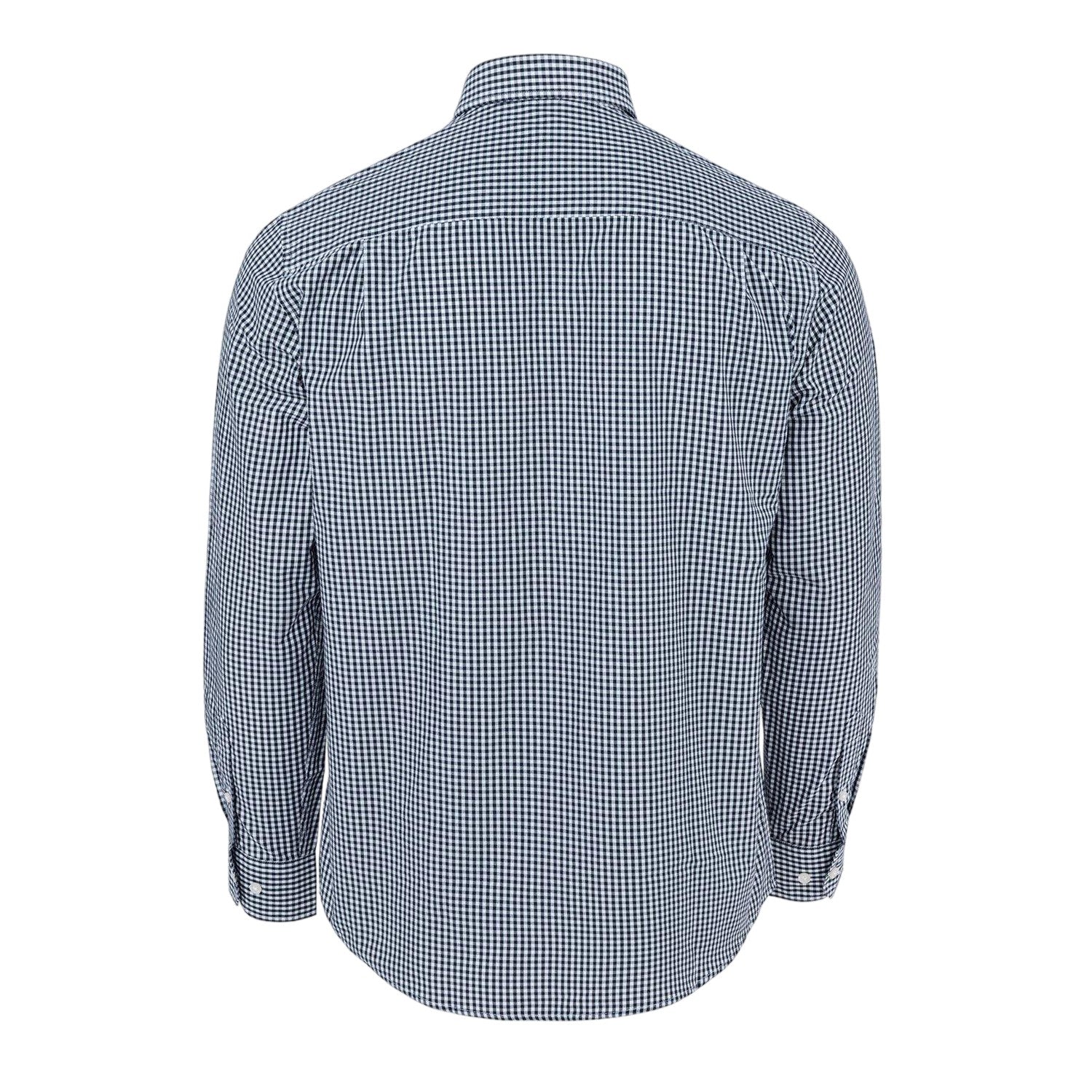 Navy Gingham - Back - Fabric Mens Patterned Poplin Long-Sleeved Shirt