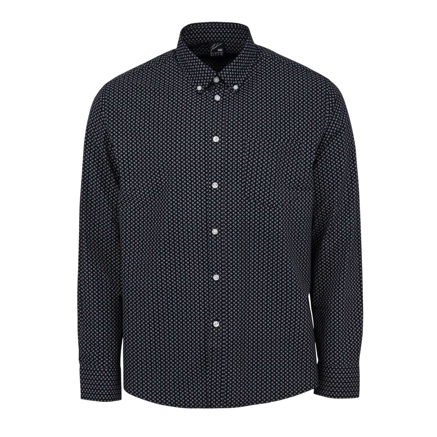 Black - Front - Fabric Mens Patterned Poplin Long-Sleeved Shirt