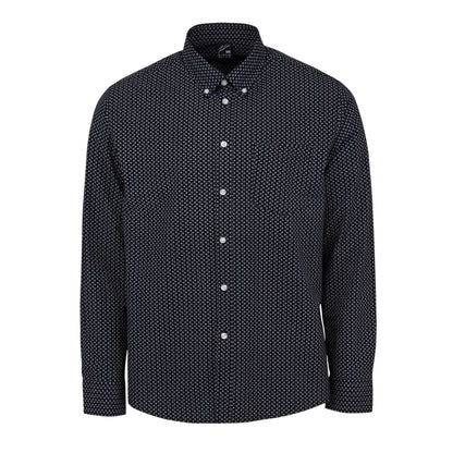 Black - Front - Fabric Mens Patterned Poplin Long-Sleeved Shirt