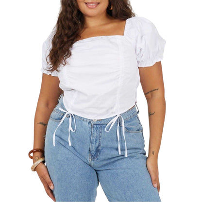 White - Front - Brave Soul Womens-Ladies Ruched Plus Puff Sleeve Top