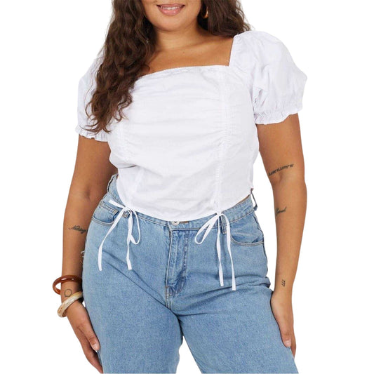 White - Front - Brave Soul Womens-Ladies Ruched Plus Puff Sleeve Top