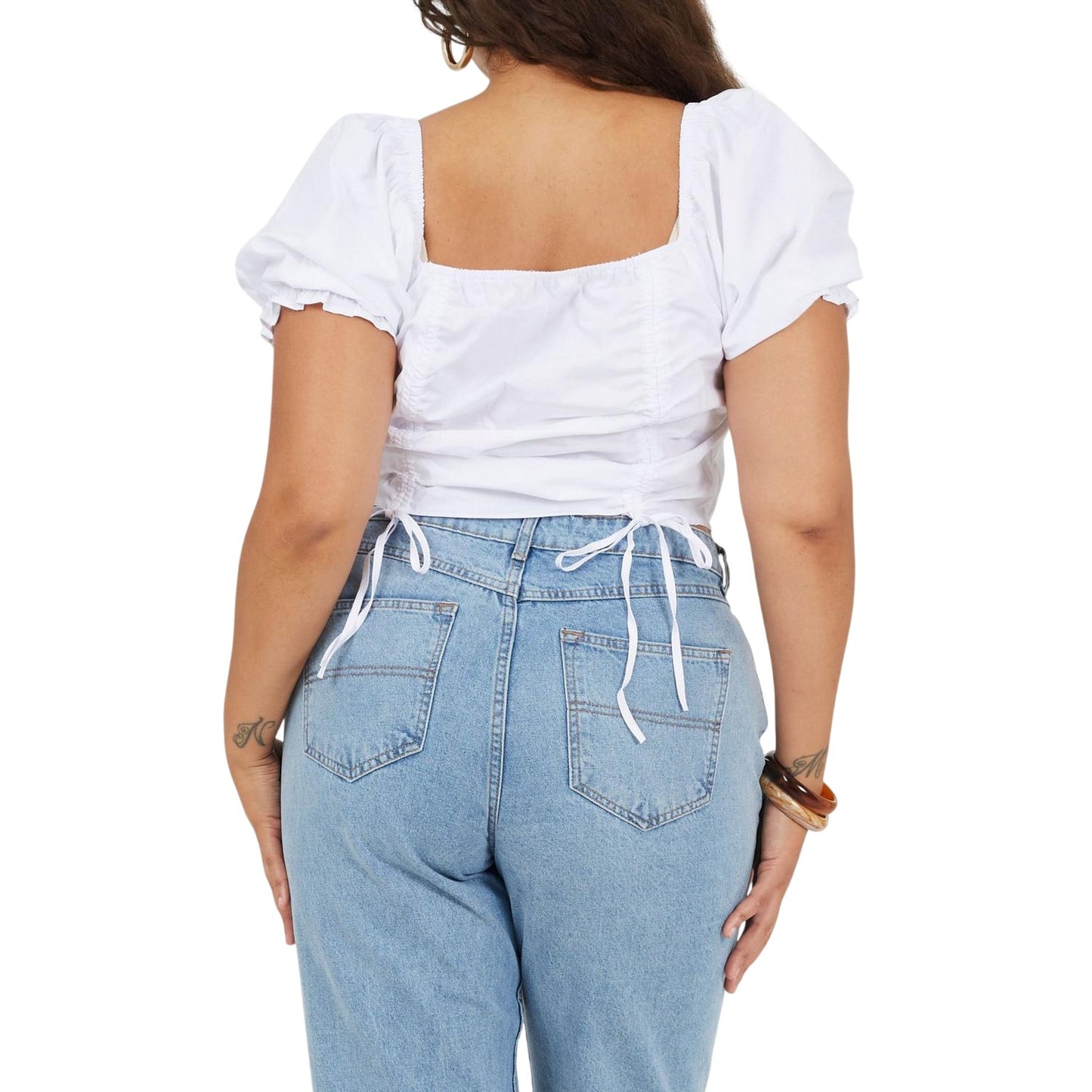 White - Back - Brave Soul Womens-Ladies Ruched Plus Puff Sleeve Top