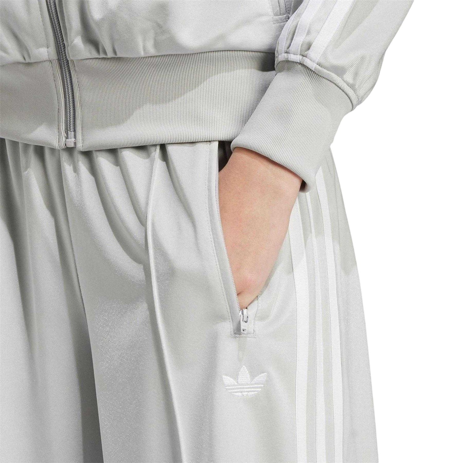 Grey - Side - Adidas Womens-Ladies Firebird Wide Leg Tracksuit Bottoms