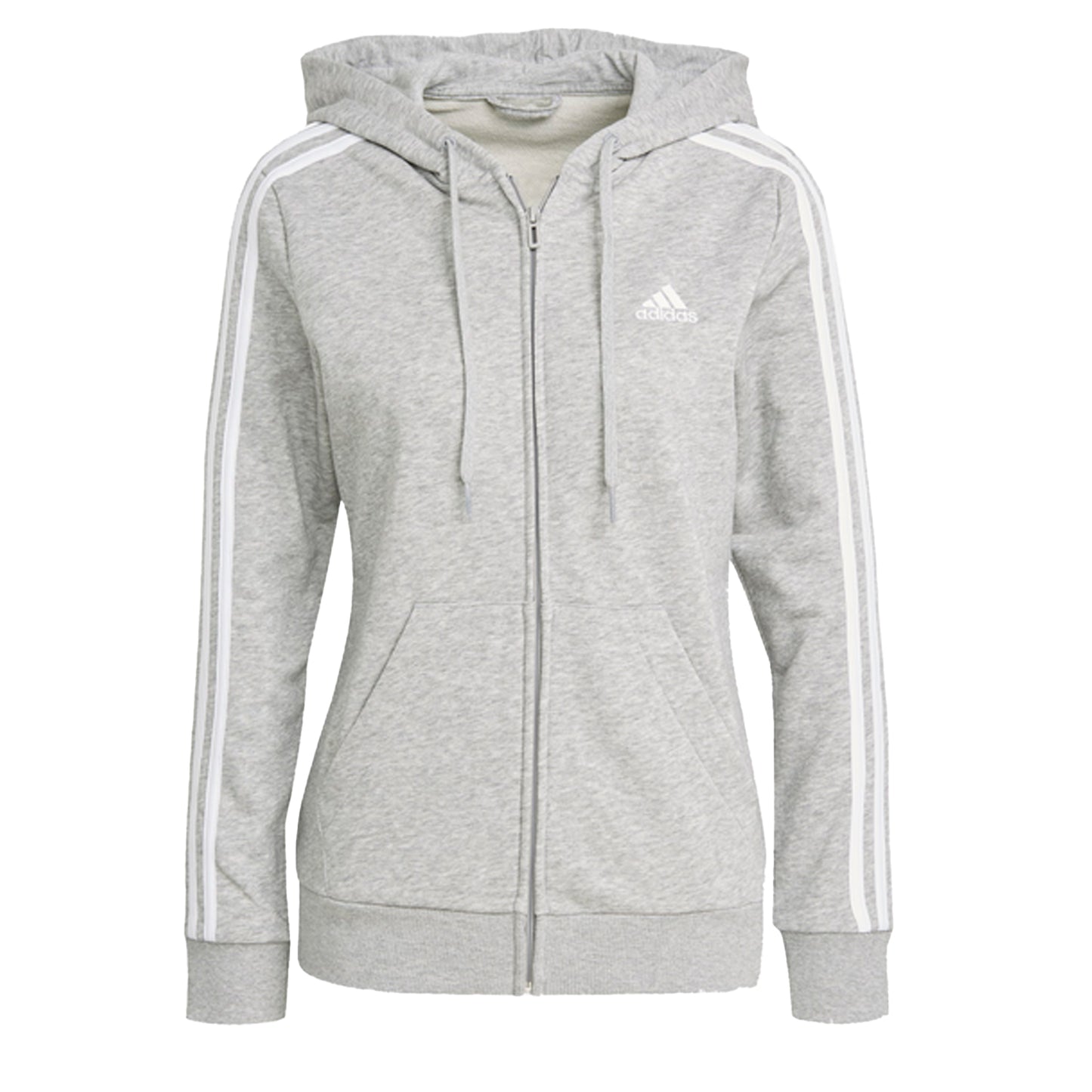 Grey - Front - Adidas Womens-Ladies Essentials Striped French Terry Full Zip Hoodie