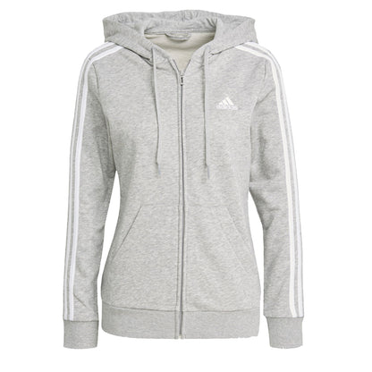 Grey - Front - Adidas Womens-Ladies Essentials Striped French Terry Full Zip Hoodie
