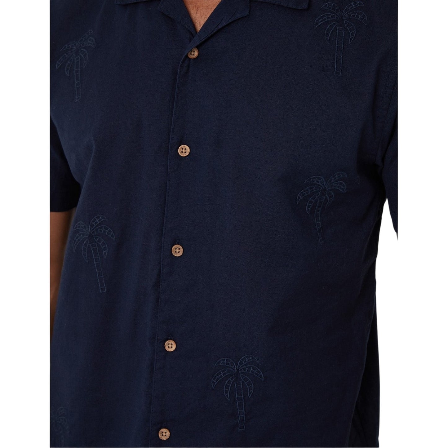Navy - Side - Threadbare Mens Embroidered Short-Sleeved Shirt