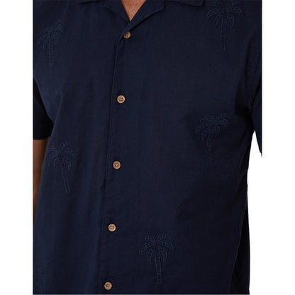 Navy - Side - Threadbare Mens Embroidered Short-Sleeved Shirt