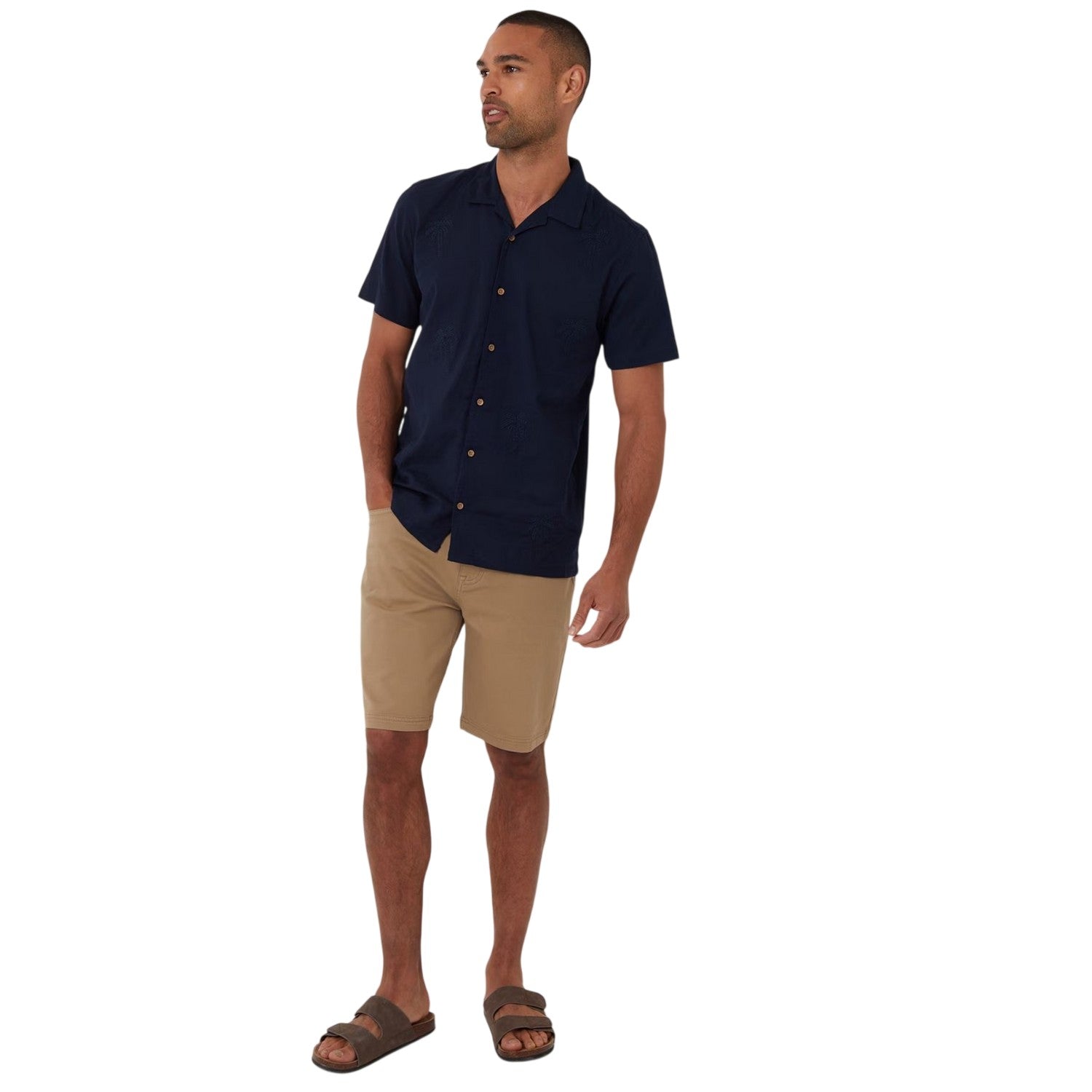 Navy - Lifestyle - Threadbare Mens Embroidered Short-Sleeved Shirt