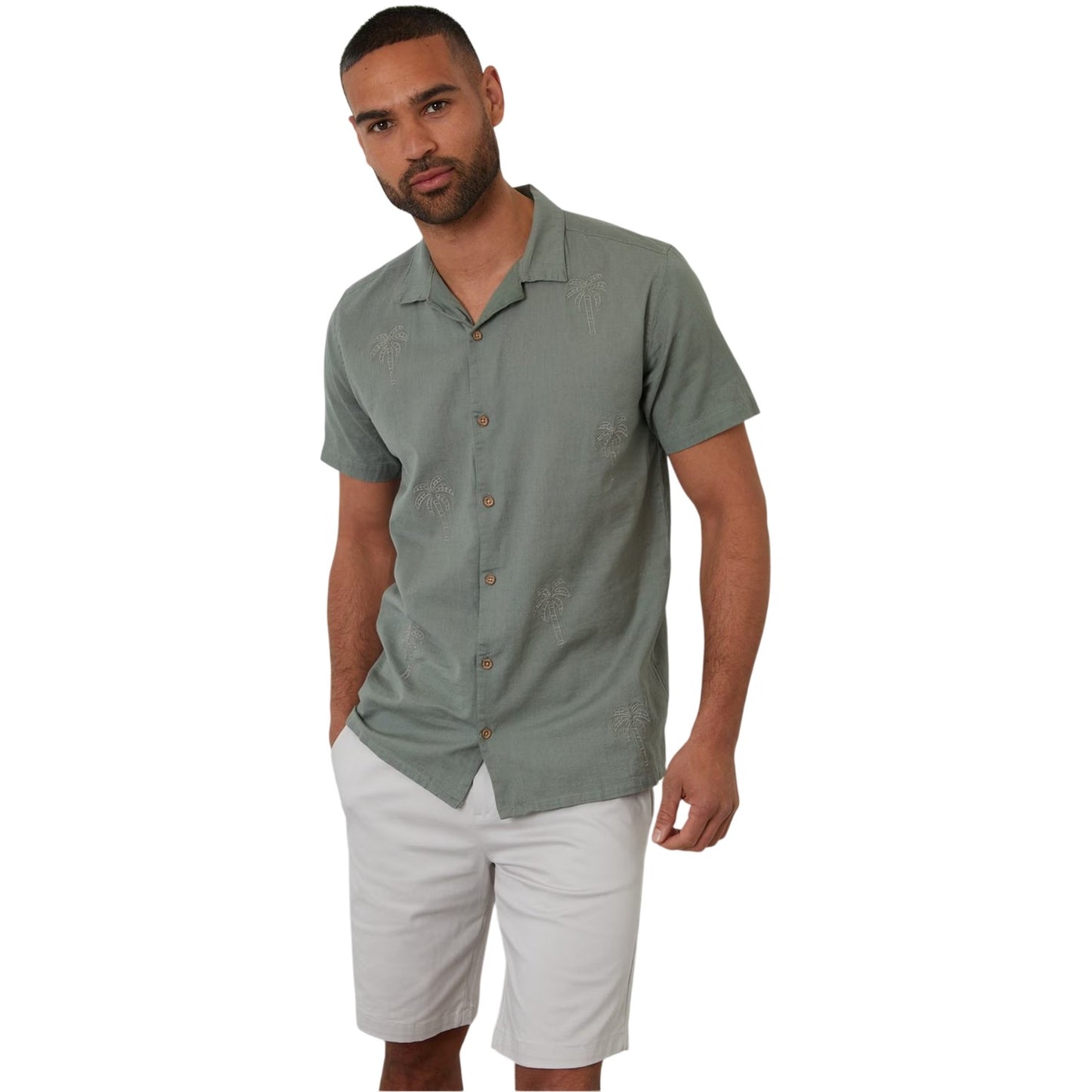 Sage - Front - Threadbare Mens Embroidered Short-Sleeved Shirt