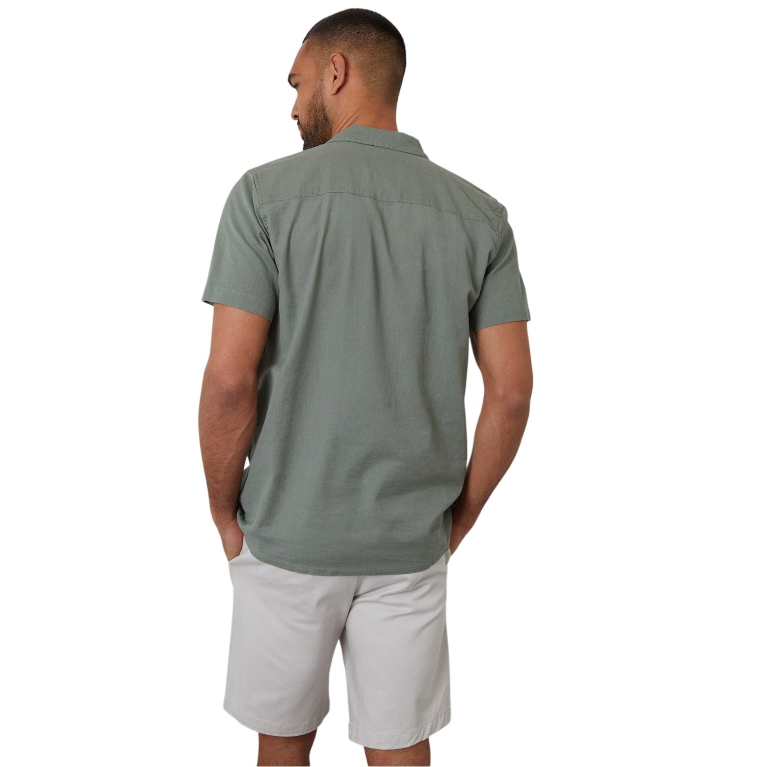 Sage - Back - Threadbare Mens Embroidered Short-Sleeved Shirt