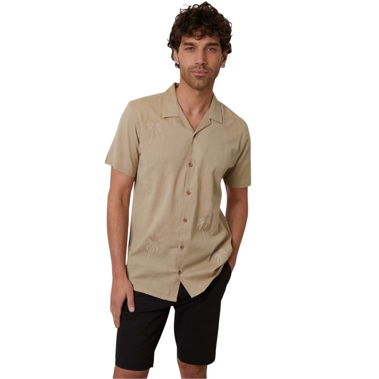 Stone - Front - Threadbare Mens Embroidered Short-Sleeved Shirt