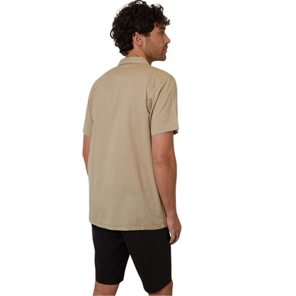 Stone - Back - Threadbare Mens Embroidered Short-Sleeved Shirt