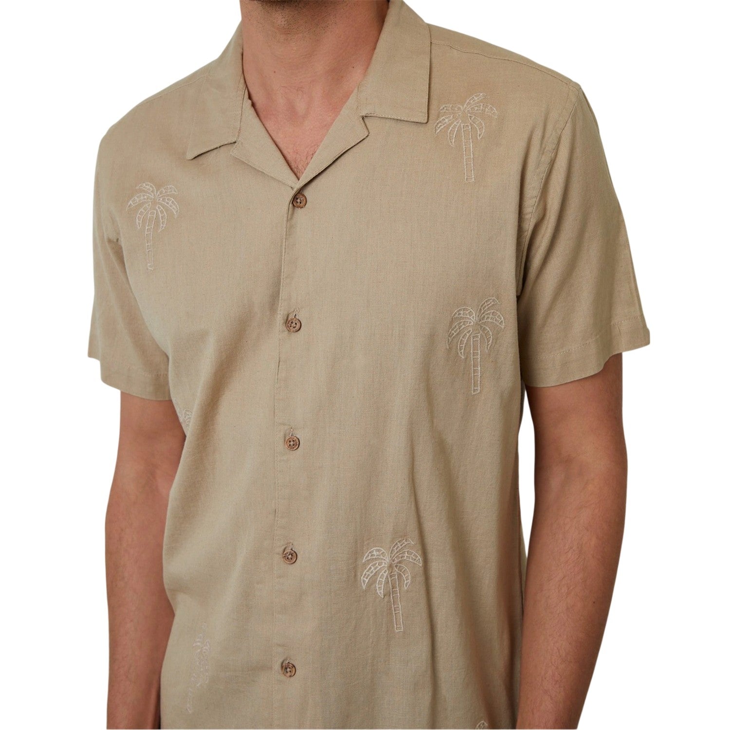 Stone - Side - Threadbare Mens Embroidered Short-Sleeved Shirt
