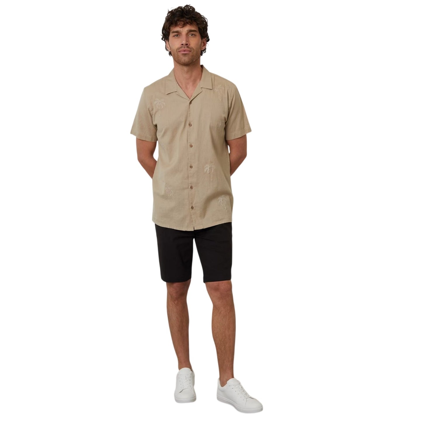 Stone - Lifestyle - Threadbare Mens Embroidered Short-Sleeved Shirt