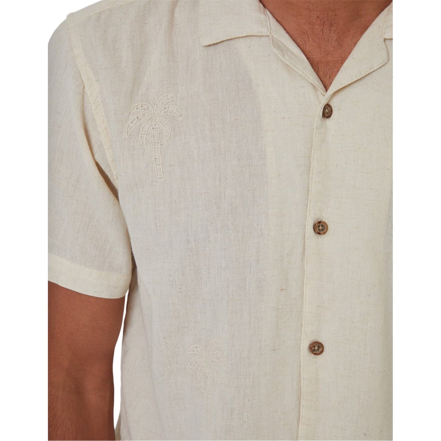 Natural - Side - Threadbare Mens Embroidered Short-Sleeved Shirt