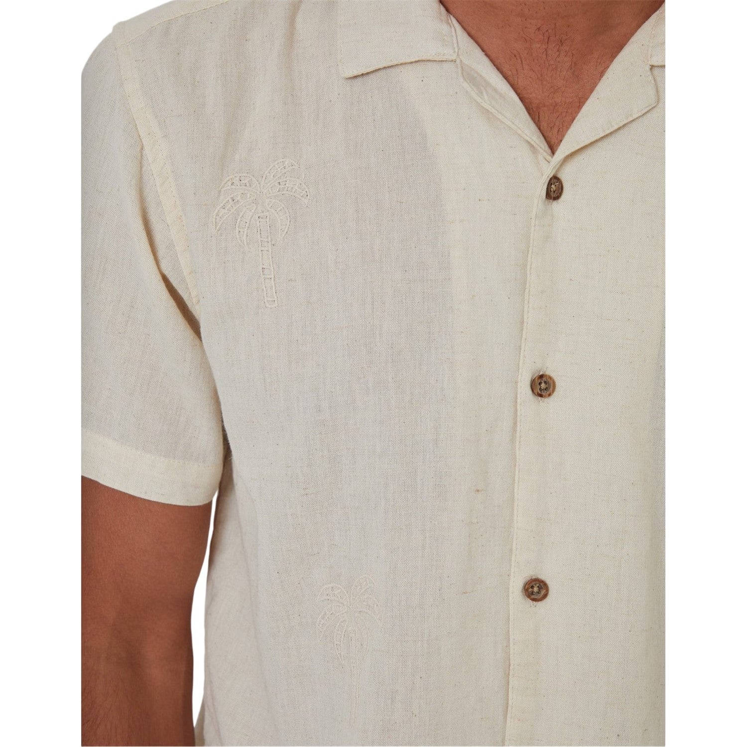 Natural - Side - Threadbare Mens Embroidered Short-Sleeved Shirt