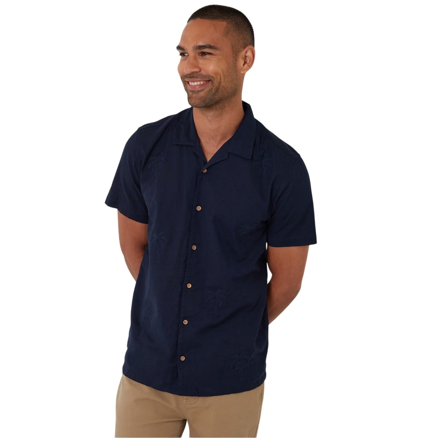 Navy - Front - Threadbare Mens Embroidered Short-Sleeved Shirt