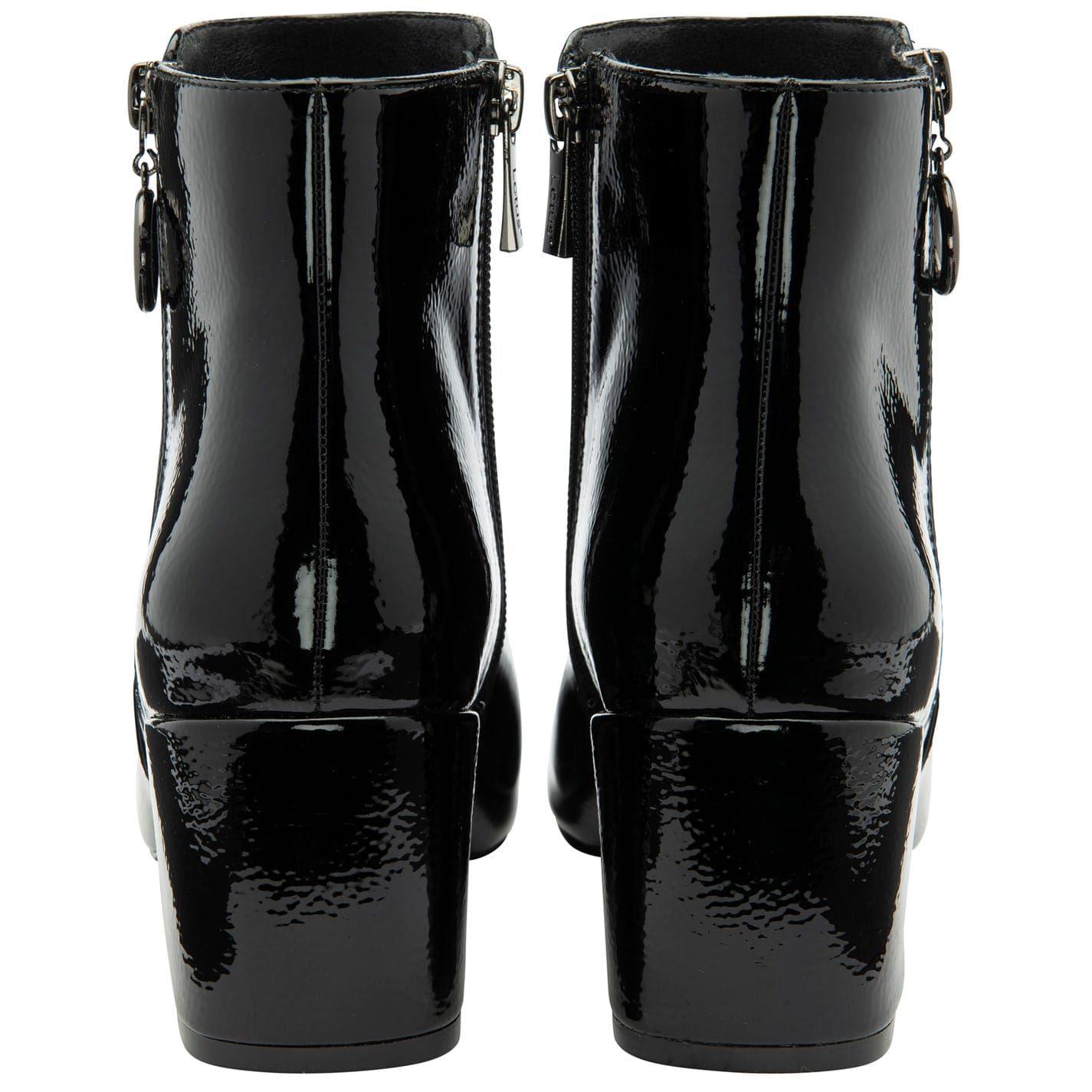 Black Patent - Back - Lotus Shoes Womens-Ladies Furiosa Block Heel Ankle Boots