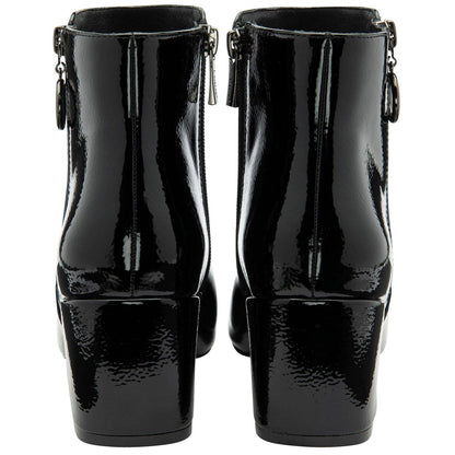 Black Patent - Back - Lotus Shoes Womens-Ladies Furiosa Block Heel Ankle Boots