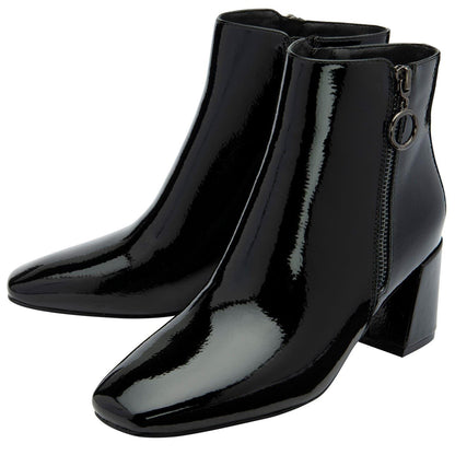 Black Patent - Side - Lotus Shoes Womens-Ladies Furiosa Block Heel Ankle Boots