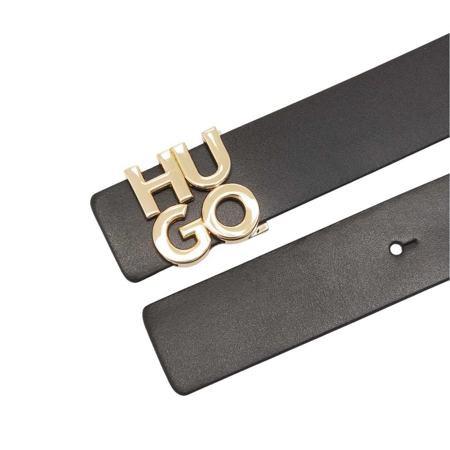 Black - Back - Hugo Womens-Ladies Stacked Logo Leather Belt