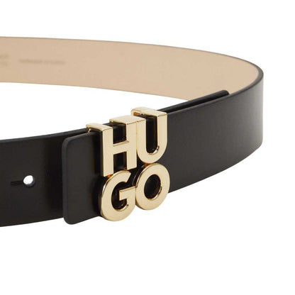 Black - Side - Hugo Womens-Ladies Stacked Logo Leather Belt