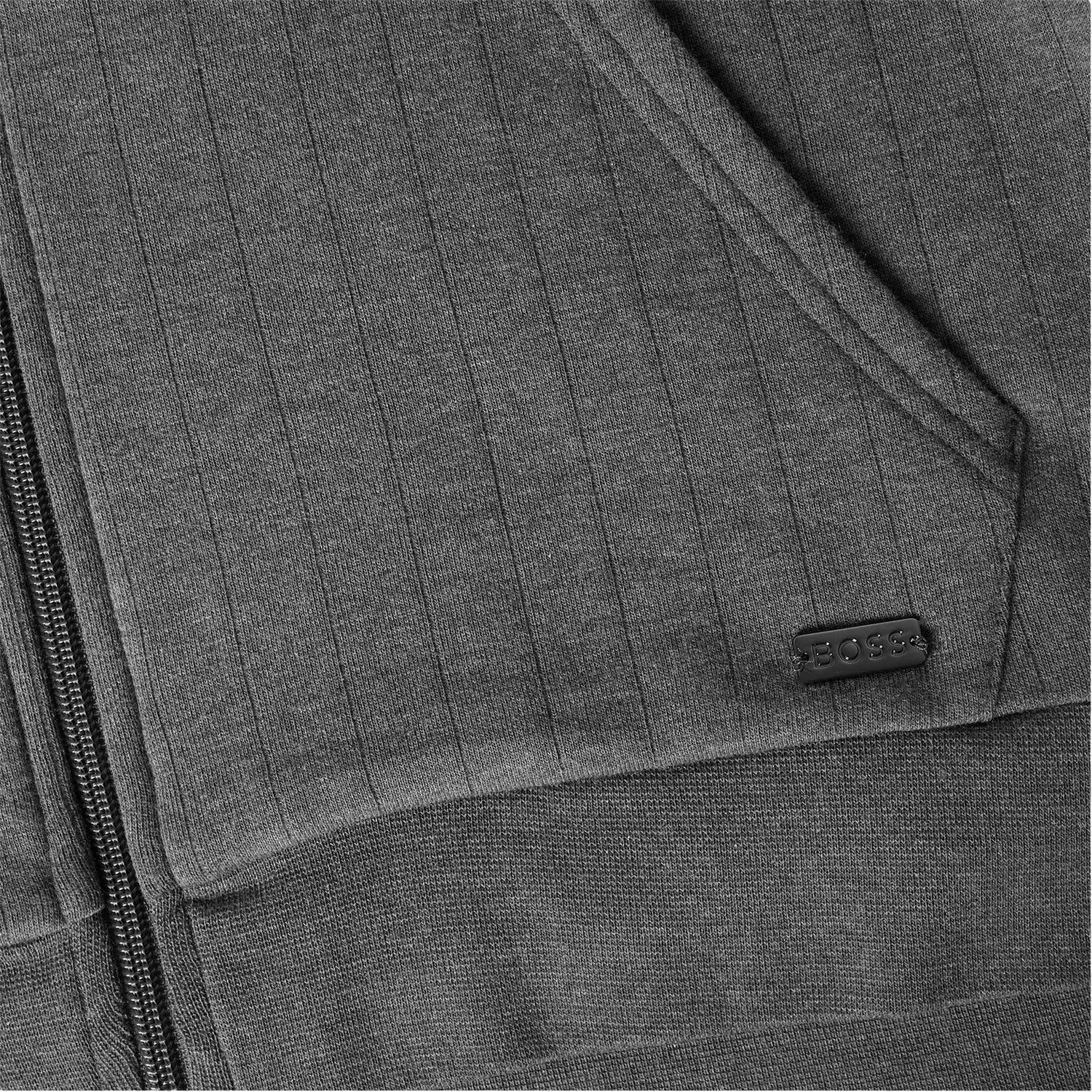 Medium Grey - Side - Boss Mens Heritage Ribbed Raglan Full Zip Hoodie