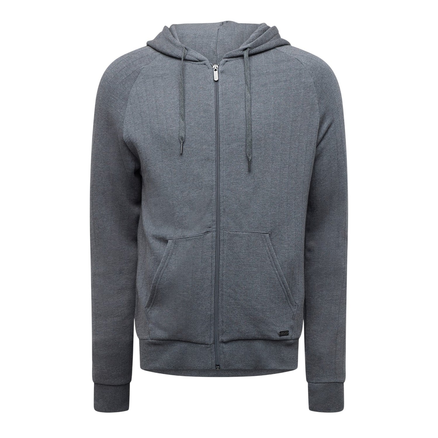 Medium Grey - Front - Boss Mens Heritage Ribbed Raglan Full Zip Hoodie