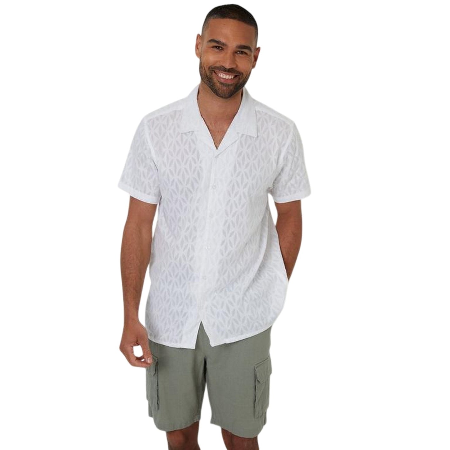 White - Front - Threadbare Mens Geometric Pattern Short-Sleeved Shirt