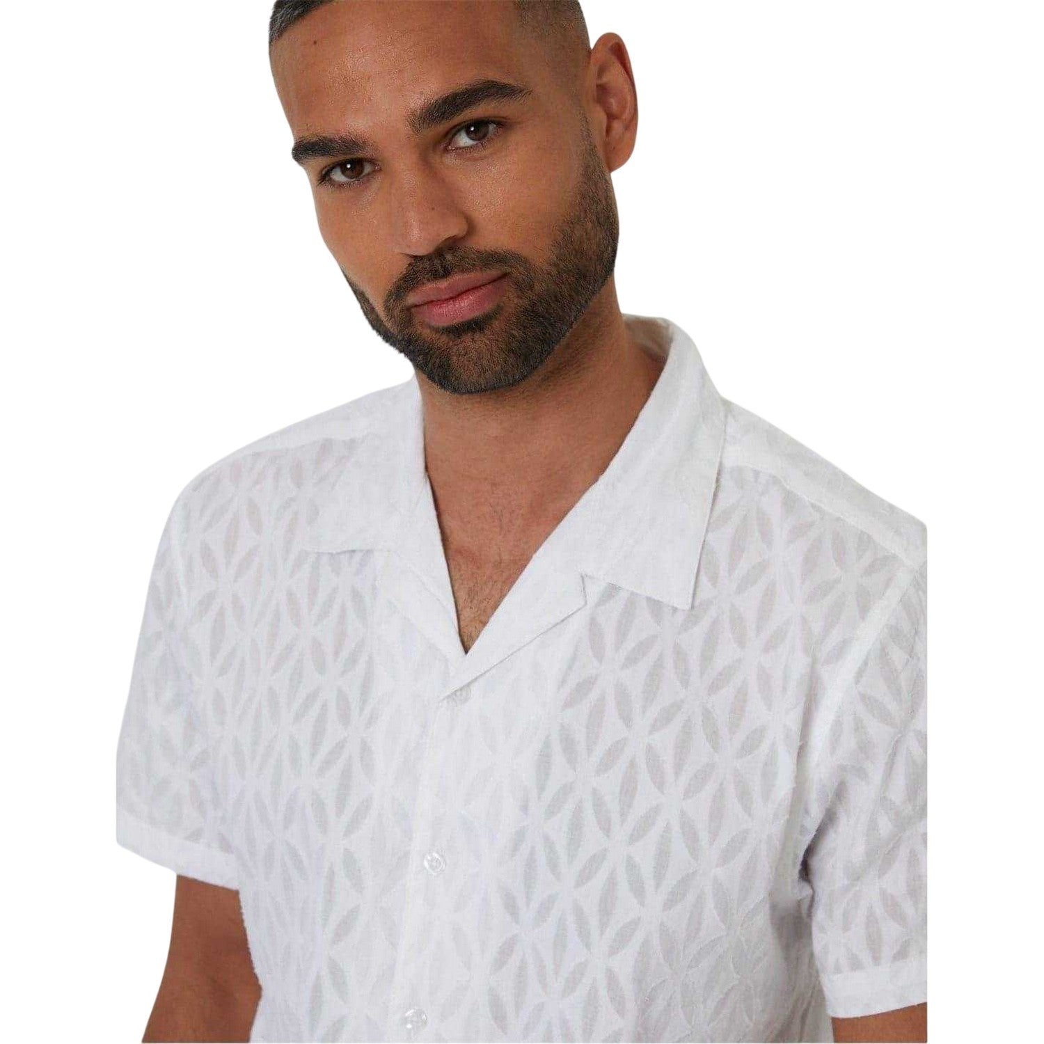 White - Side - Threadbare Mens Geometric Pattern Short-Sleeved Shirt