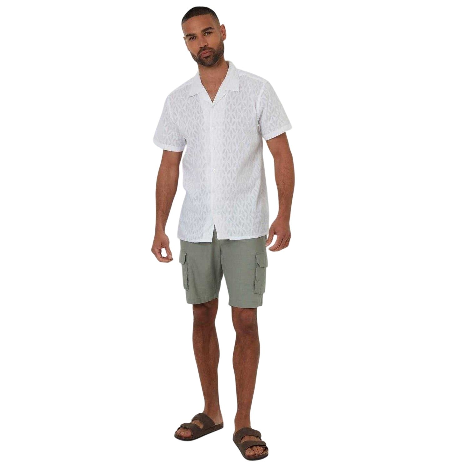 White - Lifestyle - Threadbare Mens Geometric Pattern Short-Sleeved Shirt
