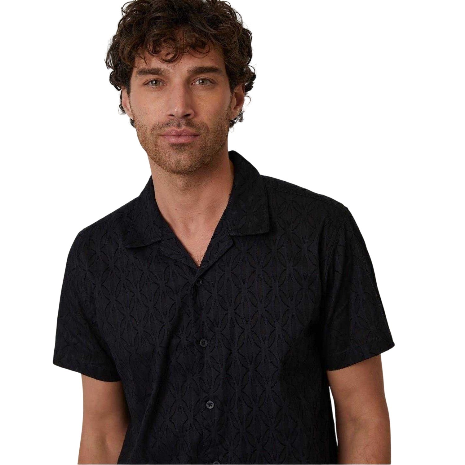 Black - Side - Threadbare Mens Geometric Pattern Short-Sleeved Shirt