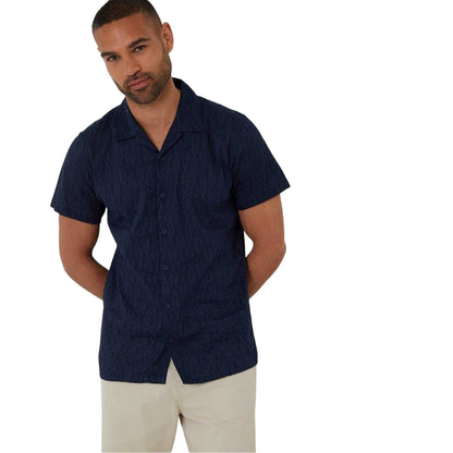 Navy - Front - Threadbare Mens Geometric Pattern Short-Sleeved Shirt