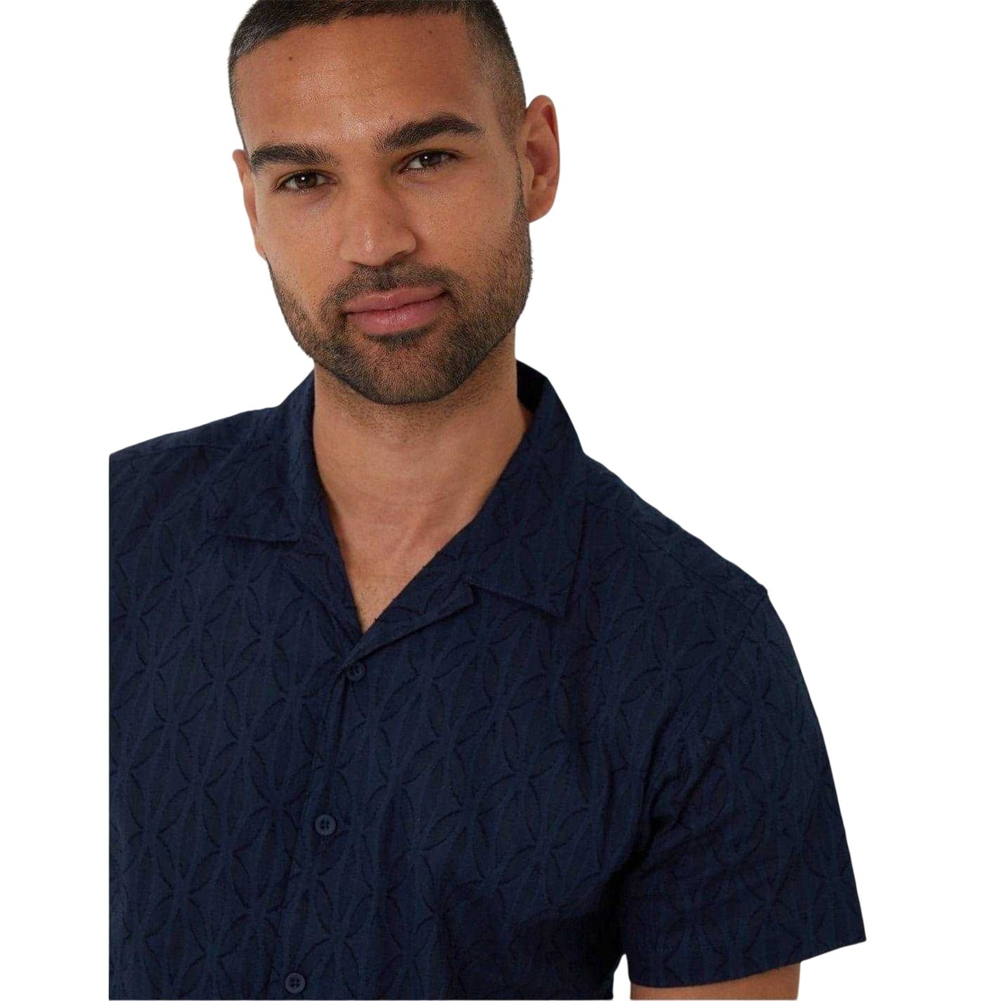 Navy - Side - Threadbare Mens Geometric Pattern Short-Sleeved Shirt