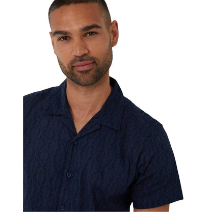 Navy - Side - Threadbare Mens Geometric Pattern Short-Sleeved Shirt