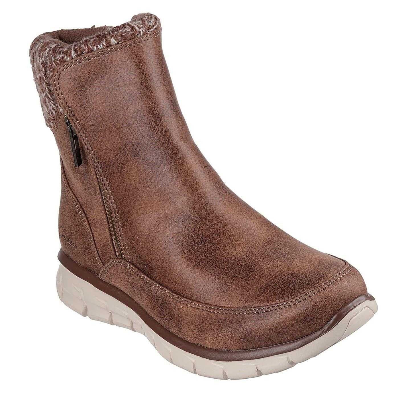 Brown - Pack Shot - Skechers Womens-Ladies Synergy Lovely Collab Vegan Leather Ankle Boots