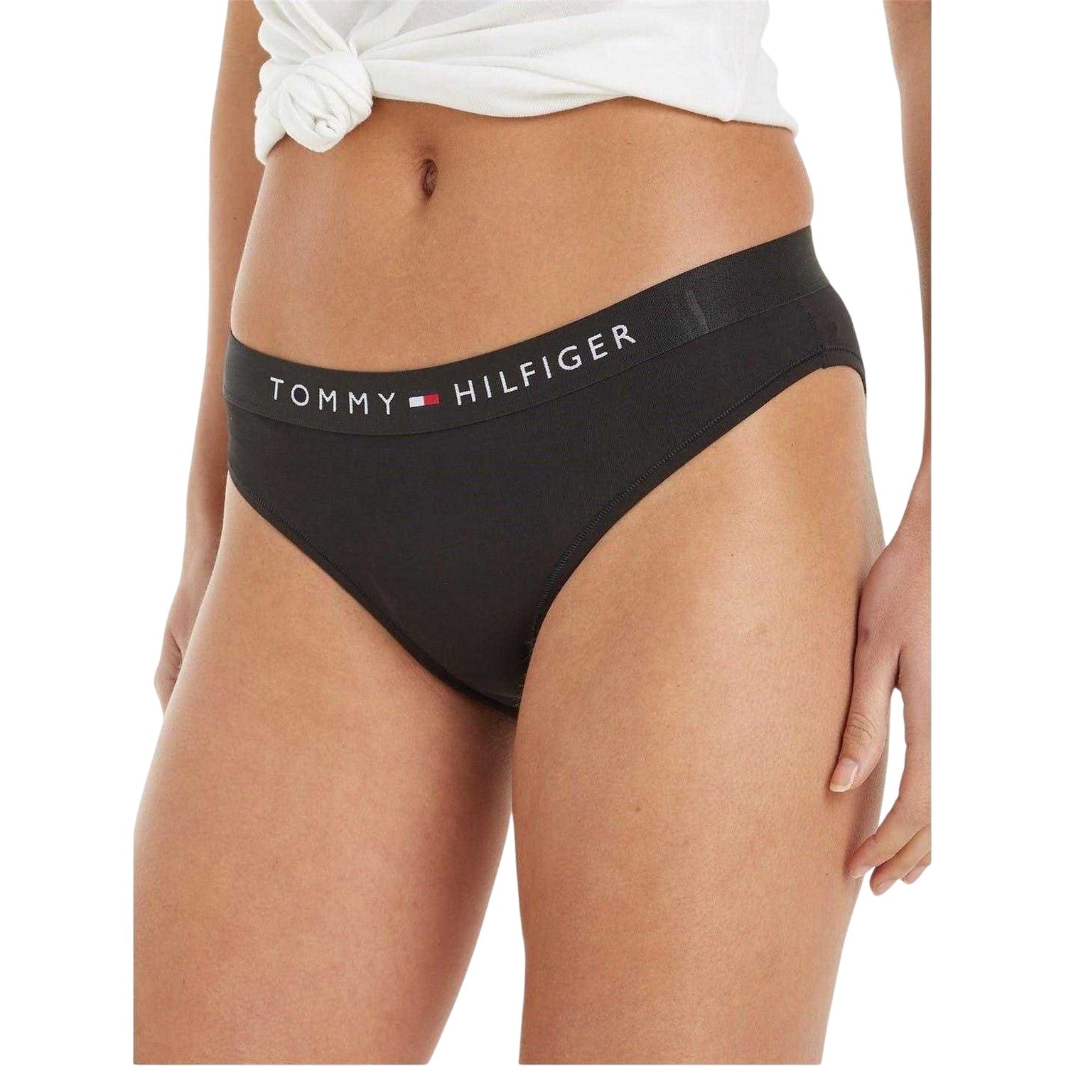 Black - Side - Tommy Hilfiger Womens-Ladies Full Logo Organic Cotton Briefs