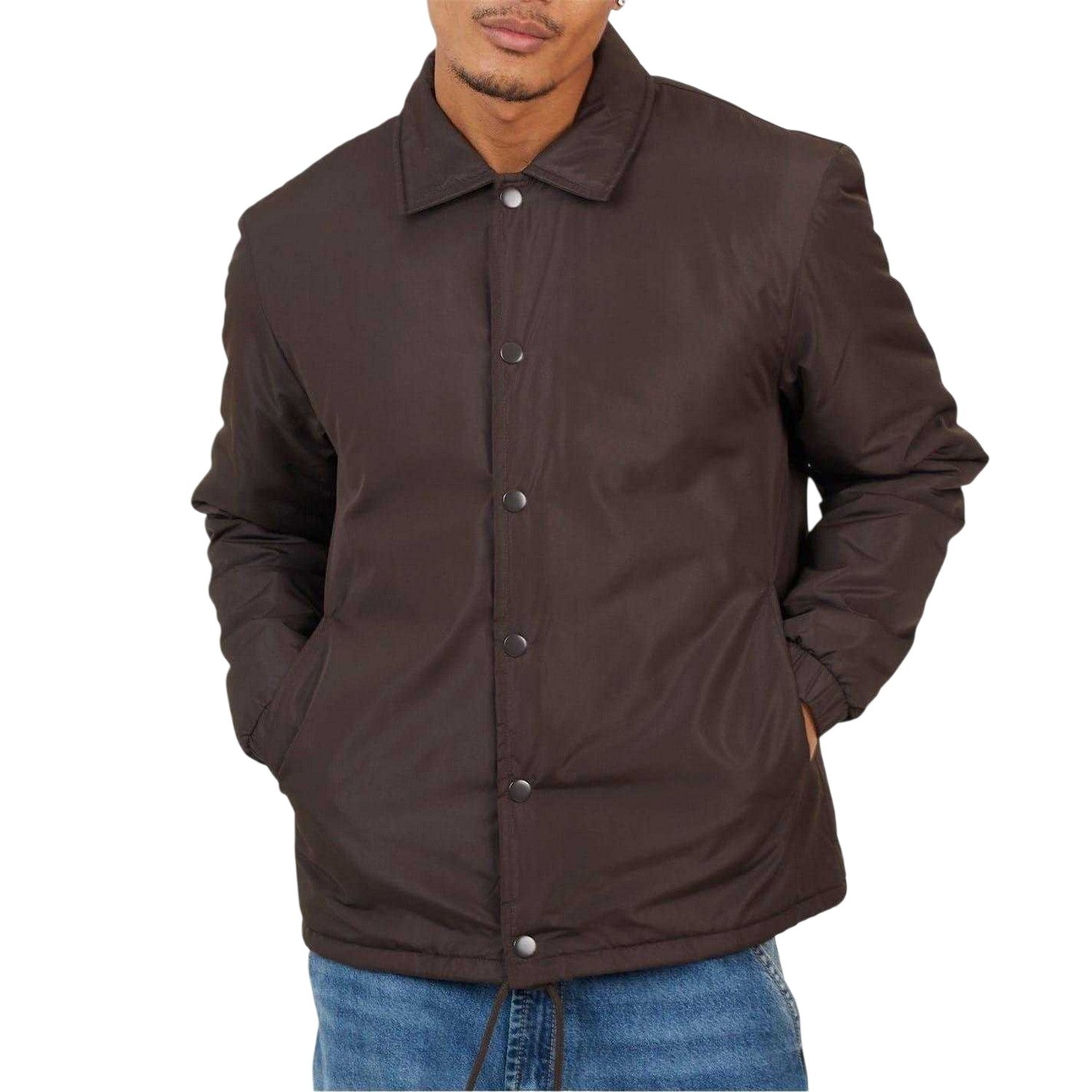 Brown - Front - Brave Soul Mens Coach Jacket