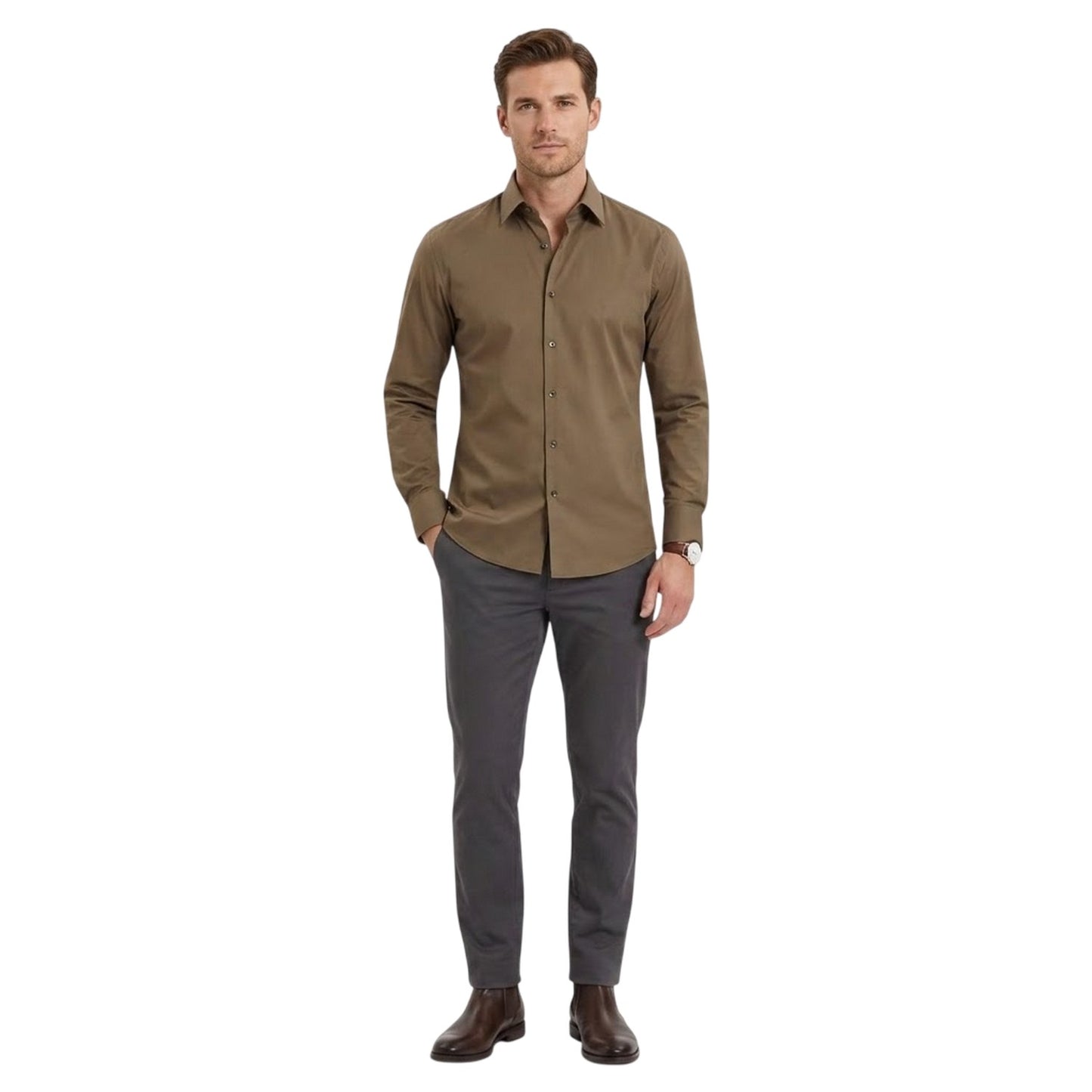 Green - Lifestyle - Boss Mens Plain Oxford Long-Sleeved Shirt