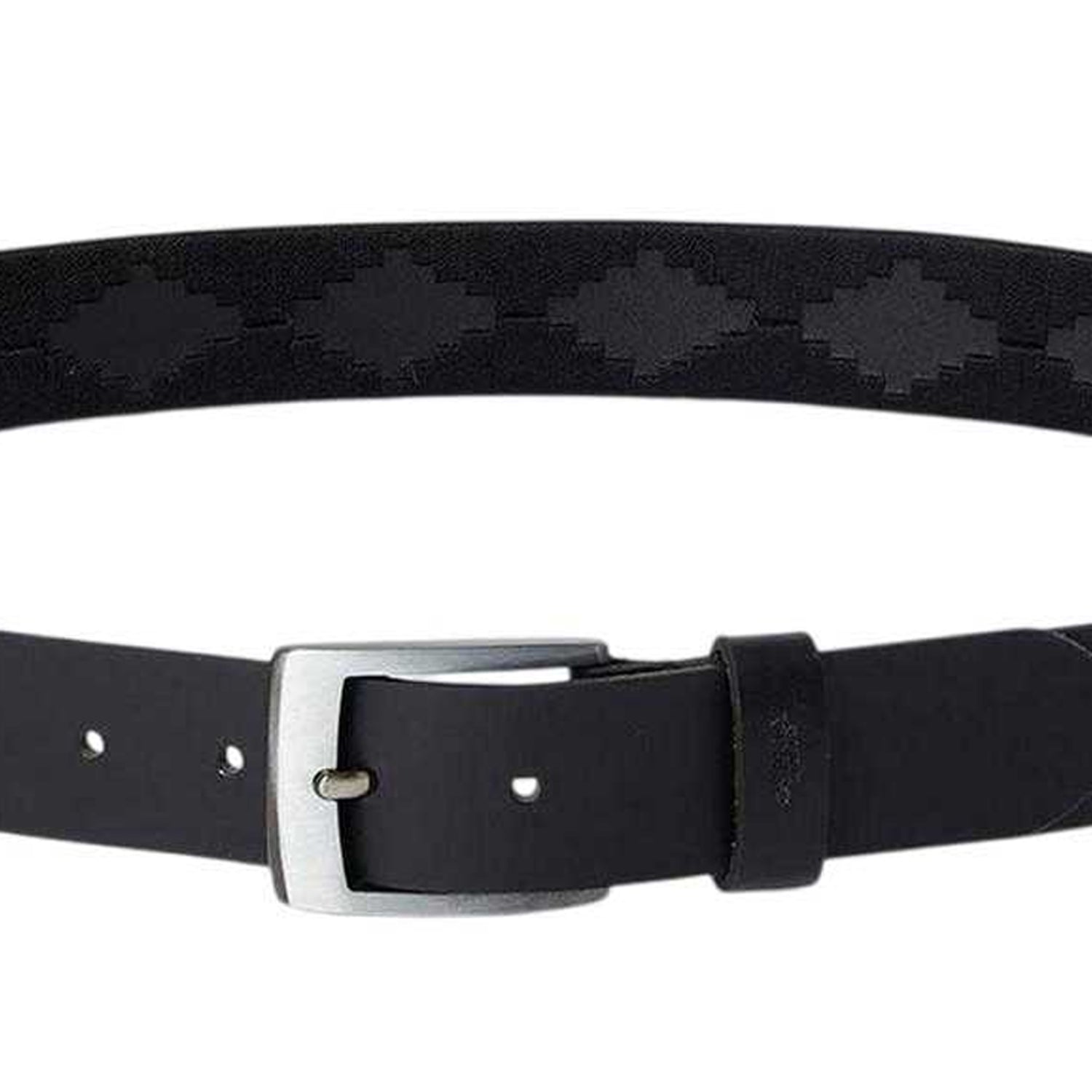 Black - Back - Osprey Mens The Mendoza Geometric Pattern Leather Belt