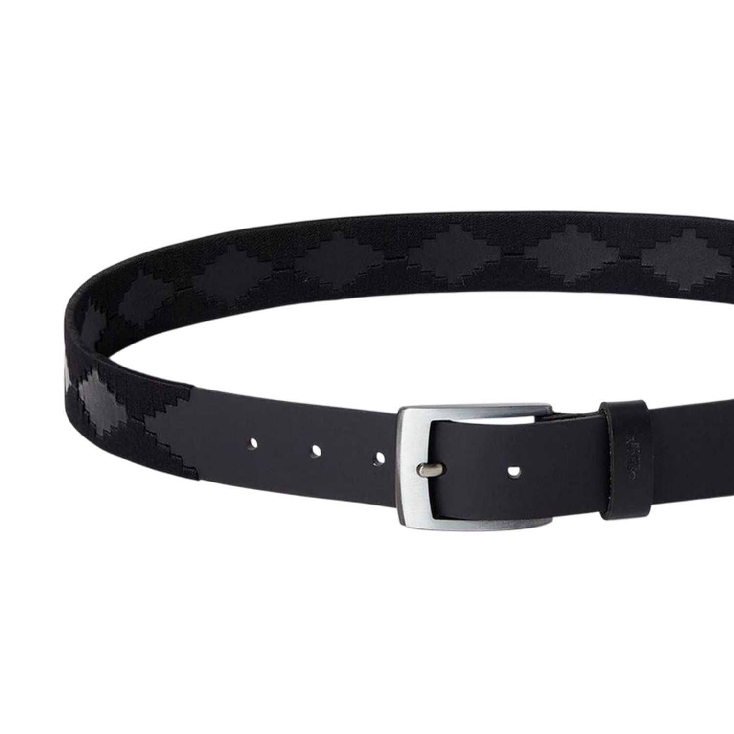Black - Side - Osprey Mens The Mendoza Geometric Pattern Leather Belt