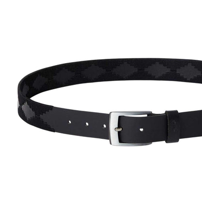 Black - Side - Osprey Mens The Mendoza Geometric Pattern Leather Belt