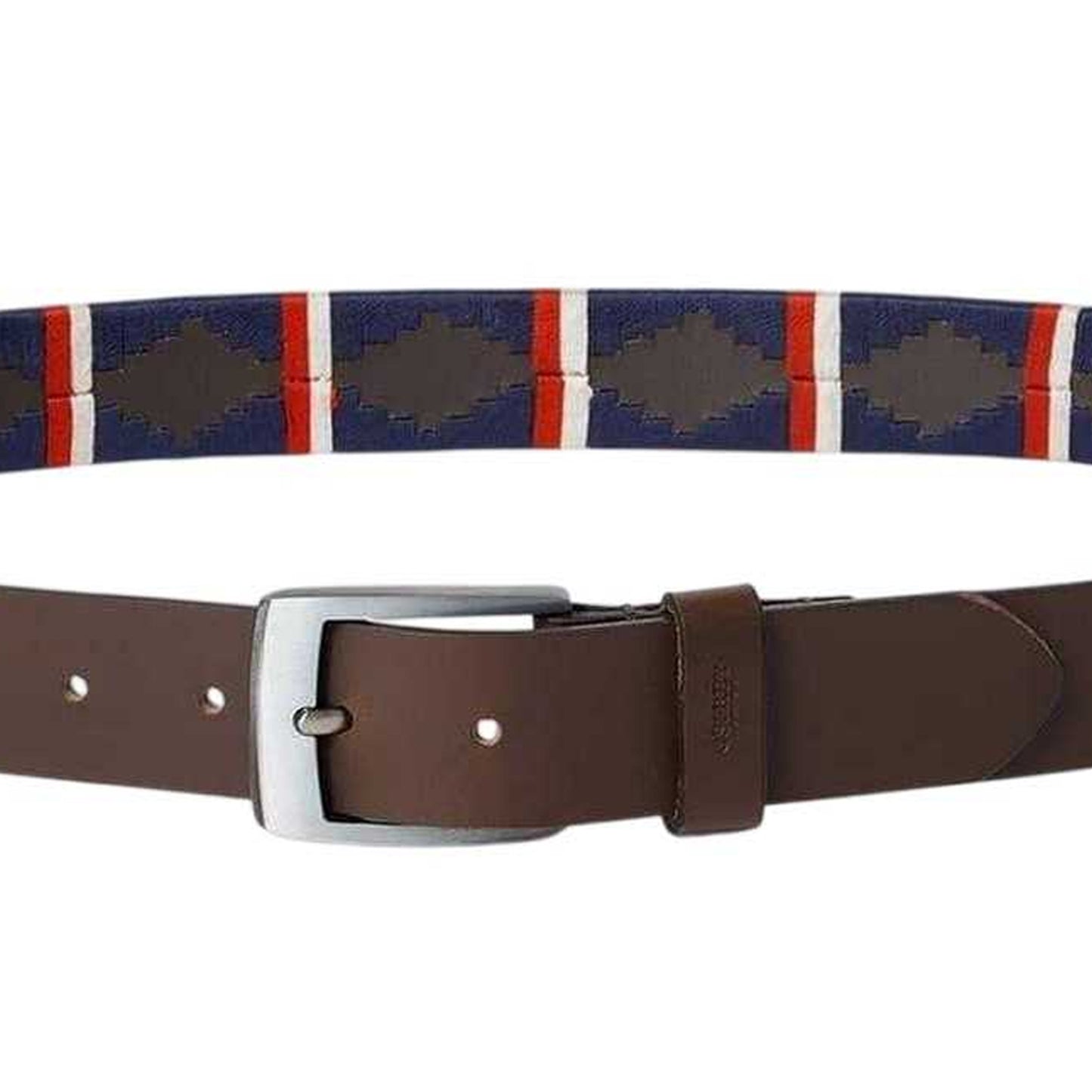 Blue-Red - Back - Osprey Mens The Mendoza Geometric Pattern Leather Belt
