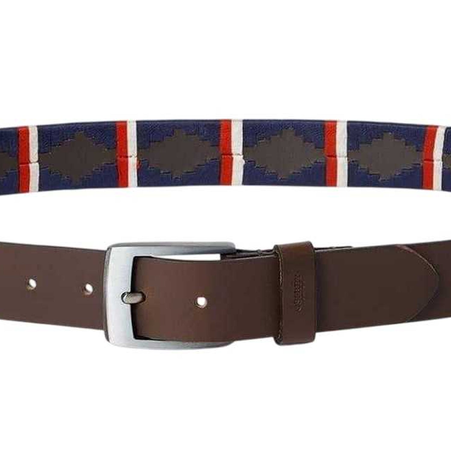 Blue-Red - Back - Osprey Mens The Mendoza Geometric Pattern Leather Belt